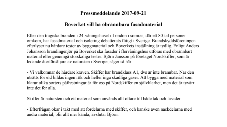 ​Boverket vill ha obrännbara fasadmaterial