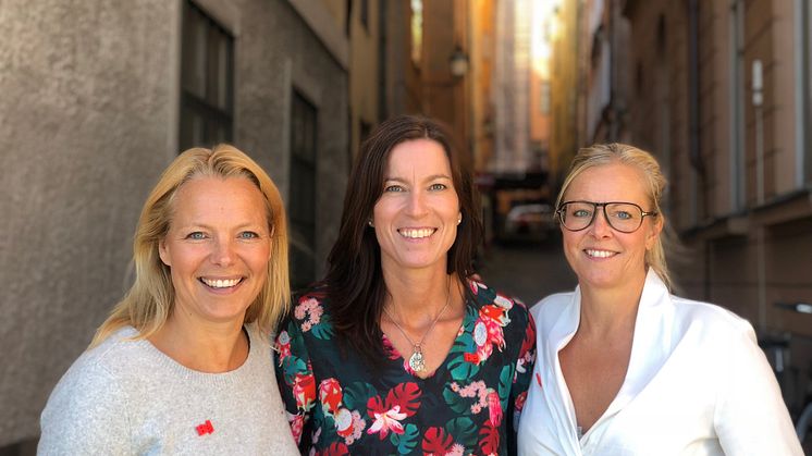 Från vänster Sofi Franzén, VD Eventyr, Malin Duintjer Insamlings- och marknadschef Friends, Nina Jonsson, COO Eventyr.