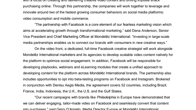 Mondelēz International Partners with Facebook on Creative Video Content and E-Commerce