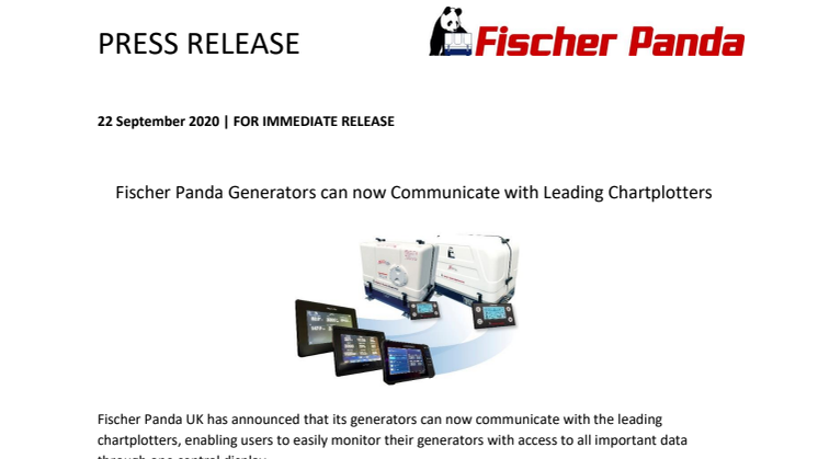 Fischer Panda Generators Can Now Communicate with Leading Chartplotters