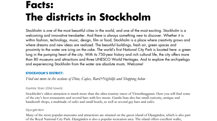 Facts: About the districts in Stockholm