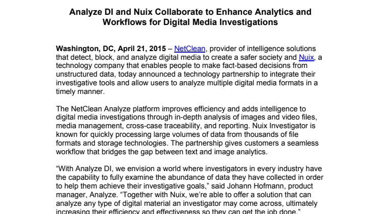 ​Analyze DI and Nuix Collaborate to Enhance Analytics and Workflows for Digital Media Investigations