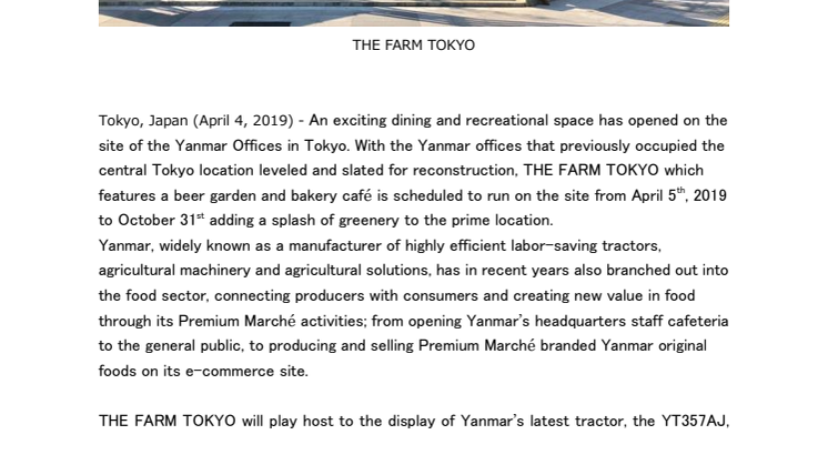 THE FARM TOKYO Opens on Site of Yanmar Tokyo Office