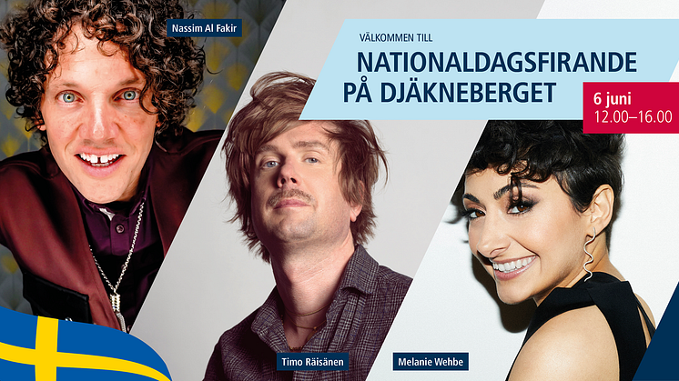 Timo Räisänen, Melanie Wehbe och Nassim Al Fakir till årets nationaldagsfirande på Djäkneberget