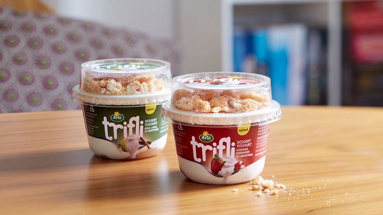 Den nye dessertyoghurt Arla Trifli kommer i to varianter