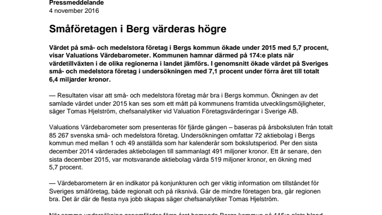 Värdebarometern 2015 Bergs kommun