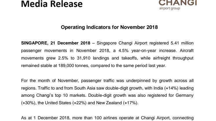 Operating Indicators for November 2018