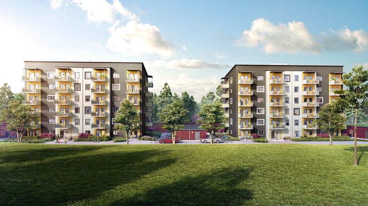 Kvarteret Matboden på Vallby i Västerås är ett exempel på nyproducerade lägenheter till en lägre hyra. Här byggs 94 st lägenheter med inflyttning vintern 2018/2019.