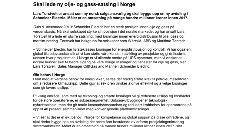 Skal lede ny olje- og gass-satsing i Norge 