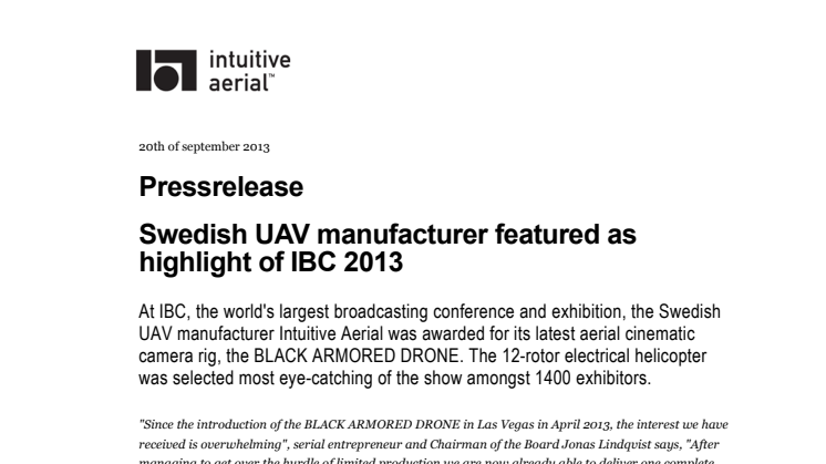 BLACK ARMORED DRONE blev höjdpunkt på IBC 2013