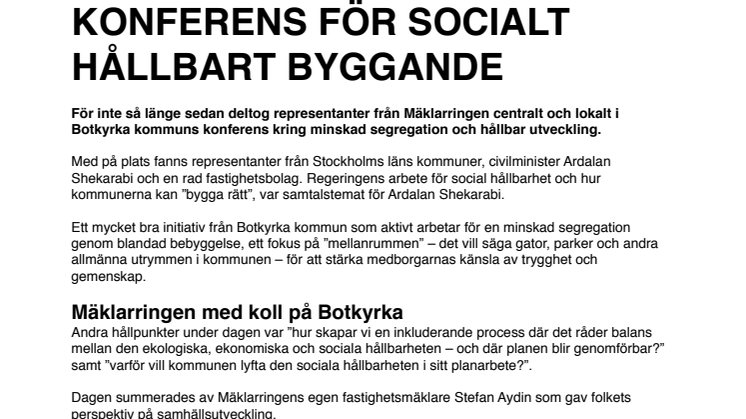 ​Mäklarringen konfererar om socialt hållbart byggande