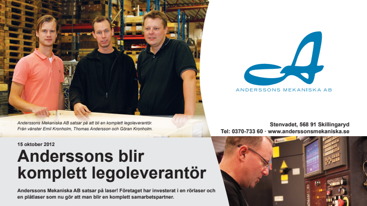 Anderssons blir komplett legoleverantör i Gnosjöregionen