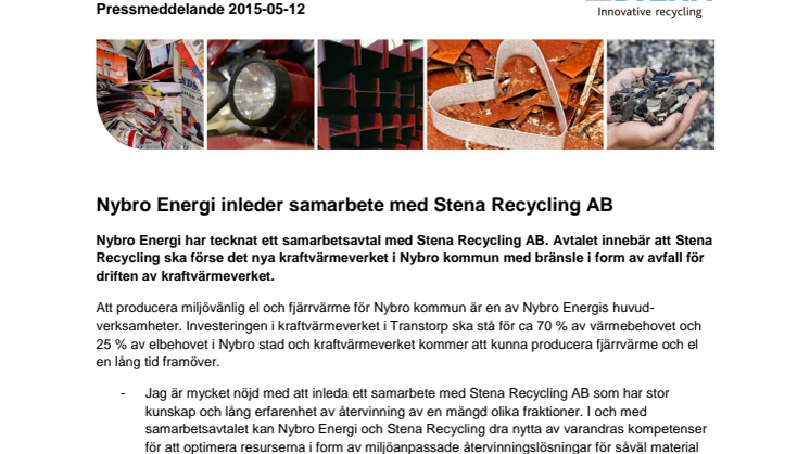 Nybro Energi inleder samarbete med Stena Recycling AB