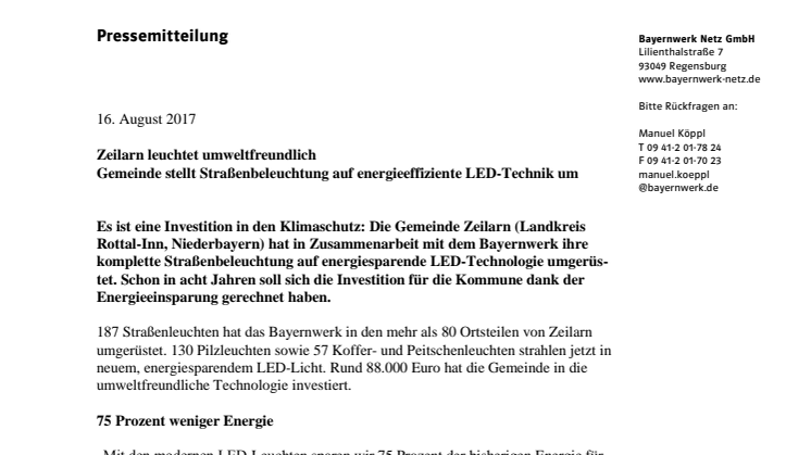 Zeilarn leuchtet umweltfreundlich