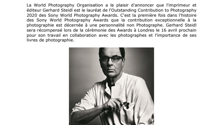 Sony World Photography Awards - Le prix de la contribution exceptionnelle à la photographie est attribué à Gerhard Steidl