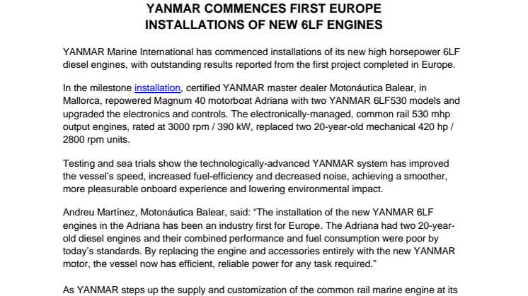 August 11 2021 - YANMAR Commences First Europe Installations of New 6LF Engines.pdf