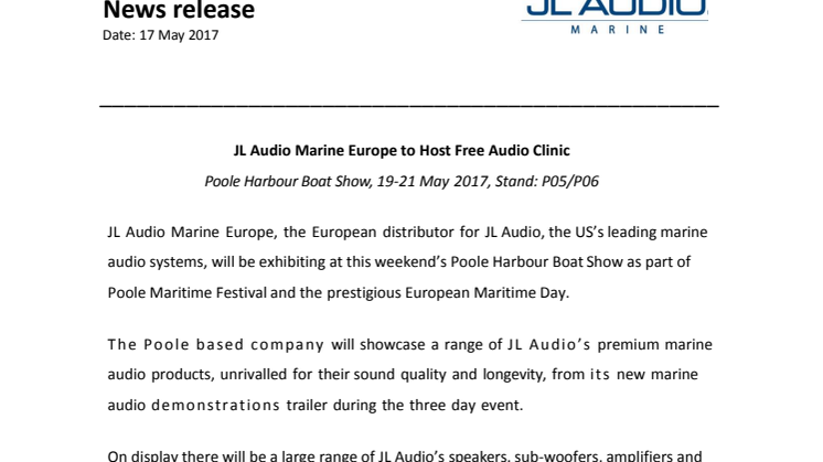  JL Audio Marine Europe: JL Audio Marine Europe to Host Free Audio Clinic