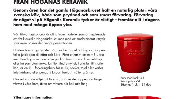 Värmande äppelröda nyheter från Höganäs Keramik