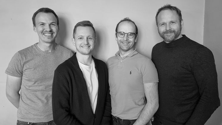 Thomas Holmberg, Henrik Hagman, Gustav Svenson och rådgivaren Gustav Nord i startupbolaget Enduce som utvecklat en sorts golvbrunn som reducerar energiförbrukningen vid duschning med upp till 75 %.