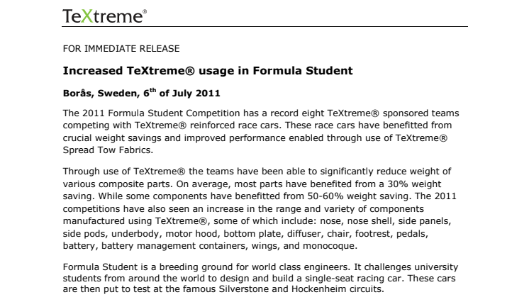 Increased TeXtreme® usage in Formula Student