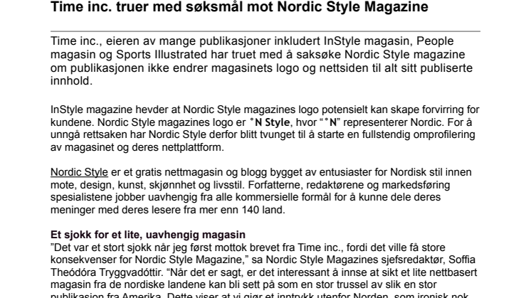 Time inc. truer med søksmål mot Nordic Style Magazine