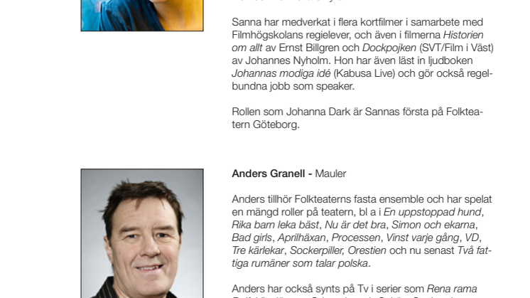 Inbjudan till presskonferens på Folkteatern Göteborg tisdag 22 febrauri kl 11.00 för Heliga Johanna från slakthusen 