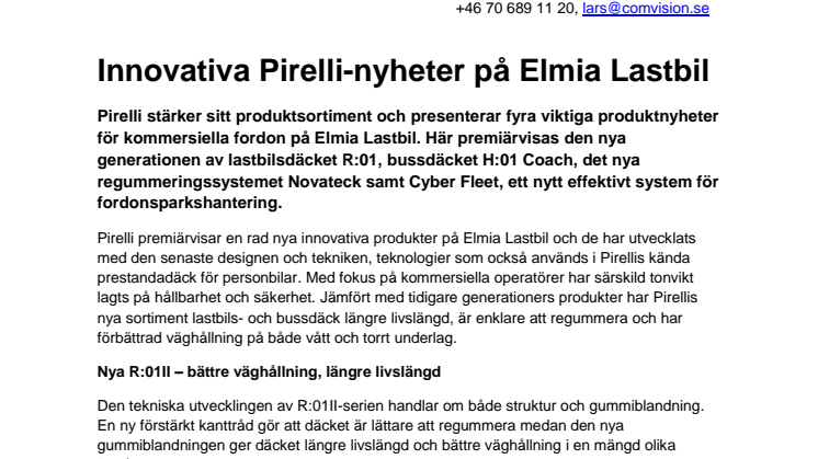 Innovativa Pirelli-nyheter på Elmia Lastbil