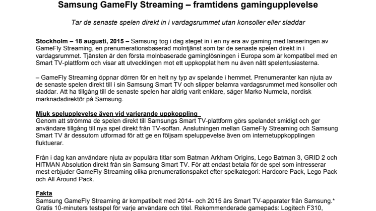 Samsung GameFly Streaming – framtidens gamingupplevelse