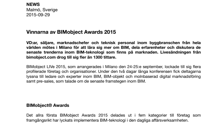  Vinnarna av BIMobject Awards 2015
