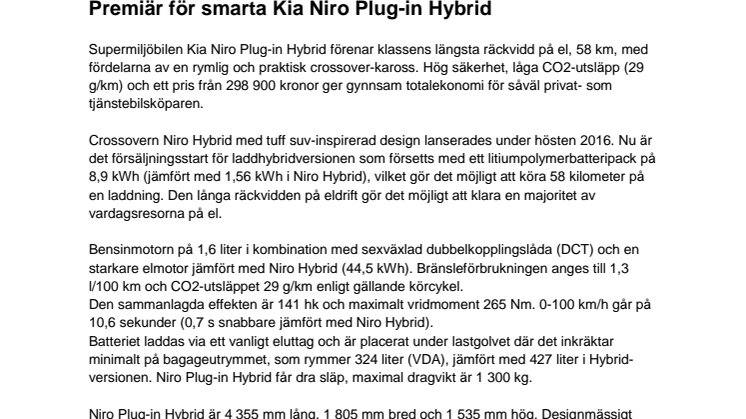 Premiär för smarta Kia Niro Plug-in Hybrid