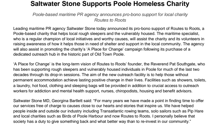 Saltwater Stone Supports Poole Homeless Charity
