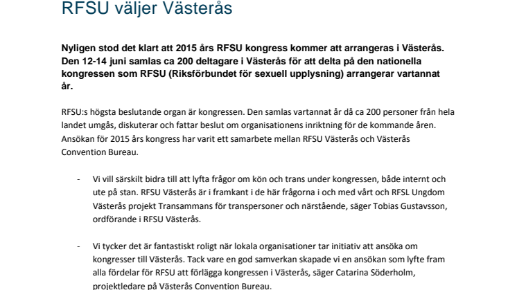 RFSU väljer Västerås  
