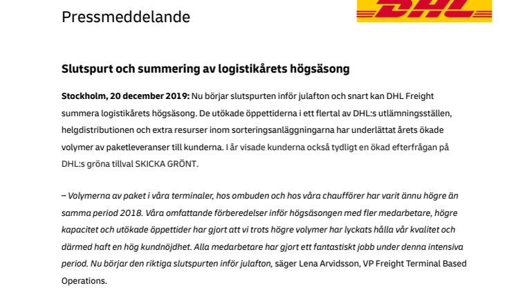 Slutspurt och summering av logistikårets högsäsong