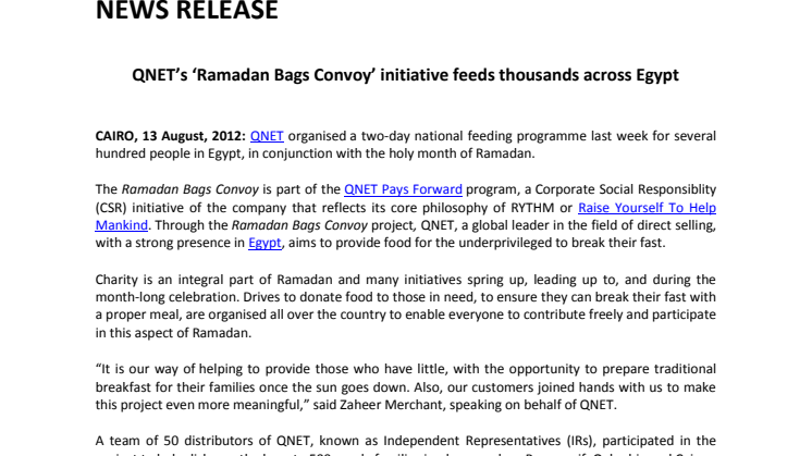 QNET’s ‘Ramadan Bags Convoy’ initiative feeds thousands across Egypt 