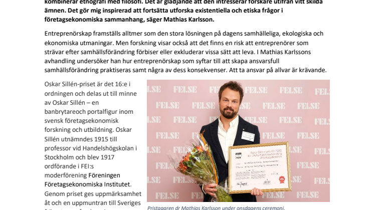 Kalmarforskaren Mathias Karlsson tilldelas Oskar Sillén-priset 2019