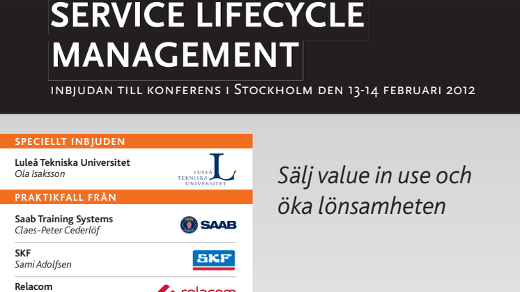 Konferens i Stockholm, Service Lifecycle Management, 13-14 februari 2012