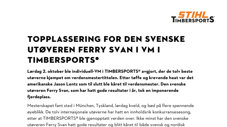 TOPPLASSERING FOR DEN svenske UTØVEREN FERRY SVAN i VM I TIMBERSPORTS®.pdf