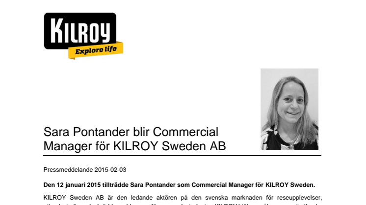 Sara Pontander blir Commercial Manager för KILROY Sweden AB