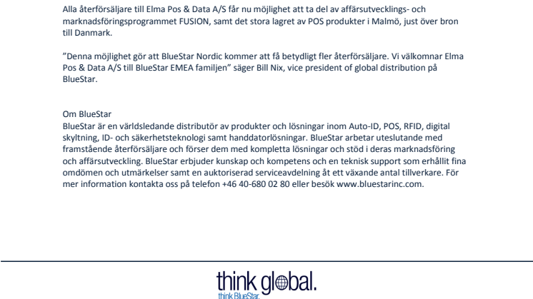 BlueStar Nordic förvärvar Elma Pos & Data A/S i Danmark