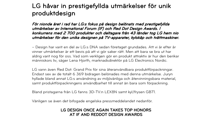 LG håvar in prestigefyllda utmärkelser för unik produktdesign
