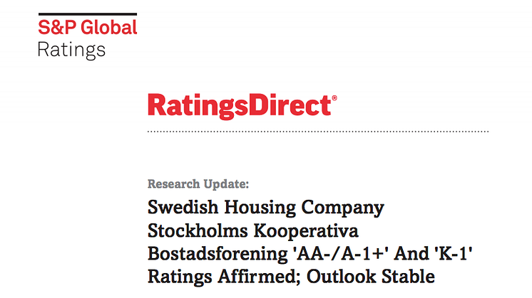 Standard & Poors ger SKB fortsatt starkt kreditbetyg