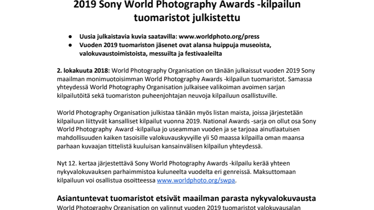 ​2019 Sony World Photography Awards -kilpailun tuomaristot julkistettu