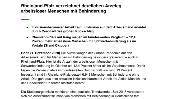 Inklusionsbarometer Arbeit / Rheinland-Pfalz