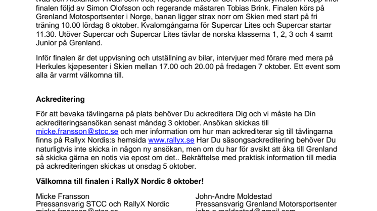 Mediainbjudan RallyX Nordic final 2016