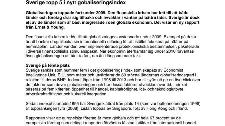 Sverige topp 5 i nytt gobaliseringsindex