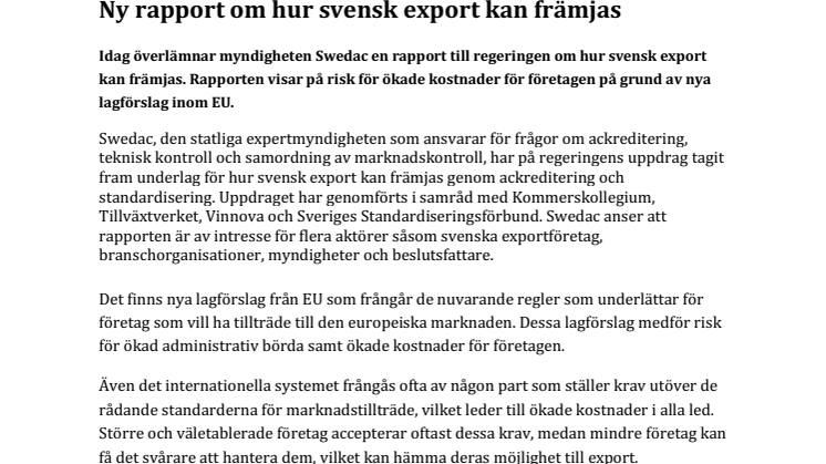 Ny rapport om hur svensk export kan främjas