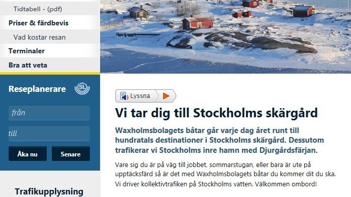 Talsatt information på Waxholmsbolagets webbplats