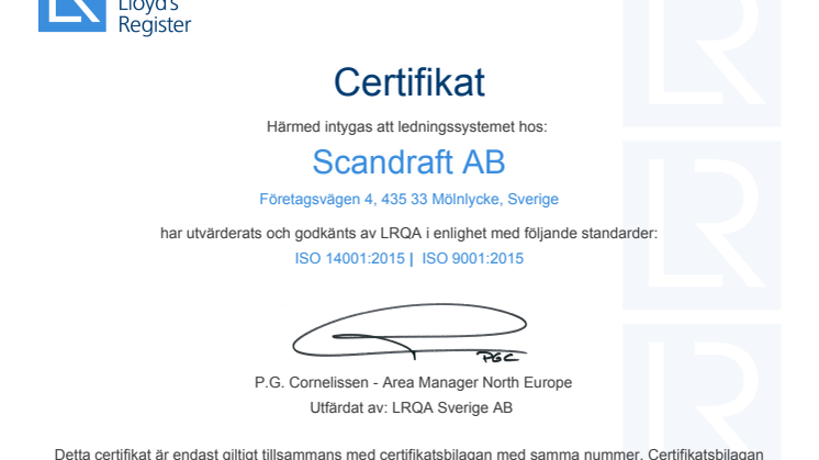 Certifikat ISO 14001:2015 & 9001:2015 SWE