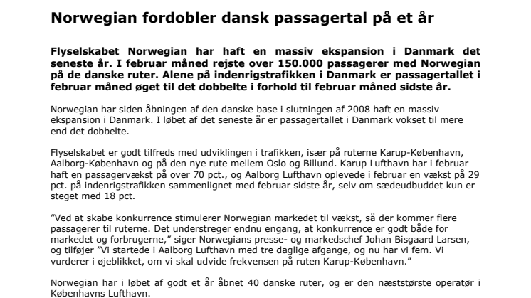 Norwegian fordobler dansk passagertal på et år 