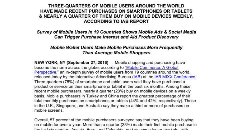 Tre fjärdedelar av mobila användare har nyligen gjort ett inköp på en smarttelefon eller en surfplatta enligt en ny rapport från IAB.